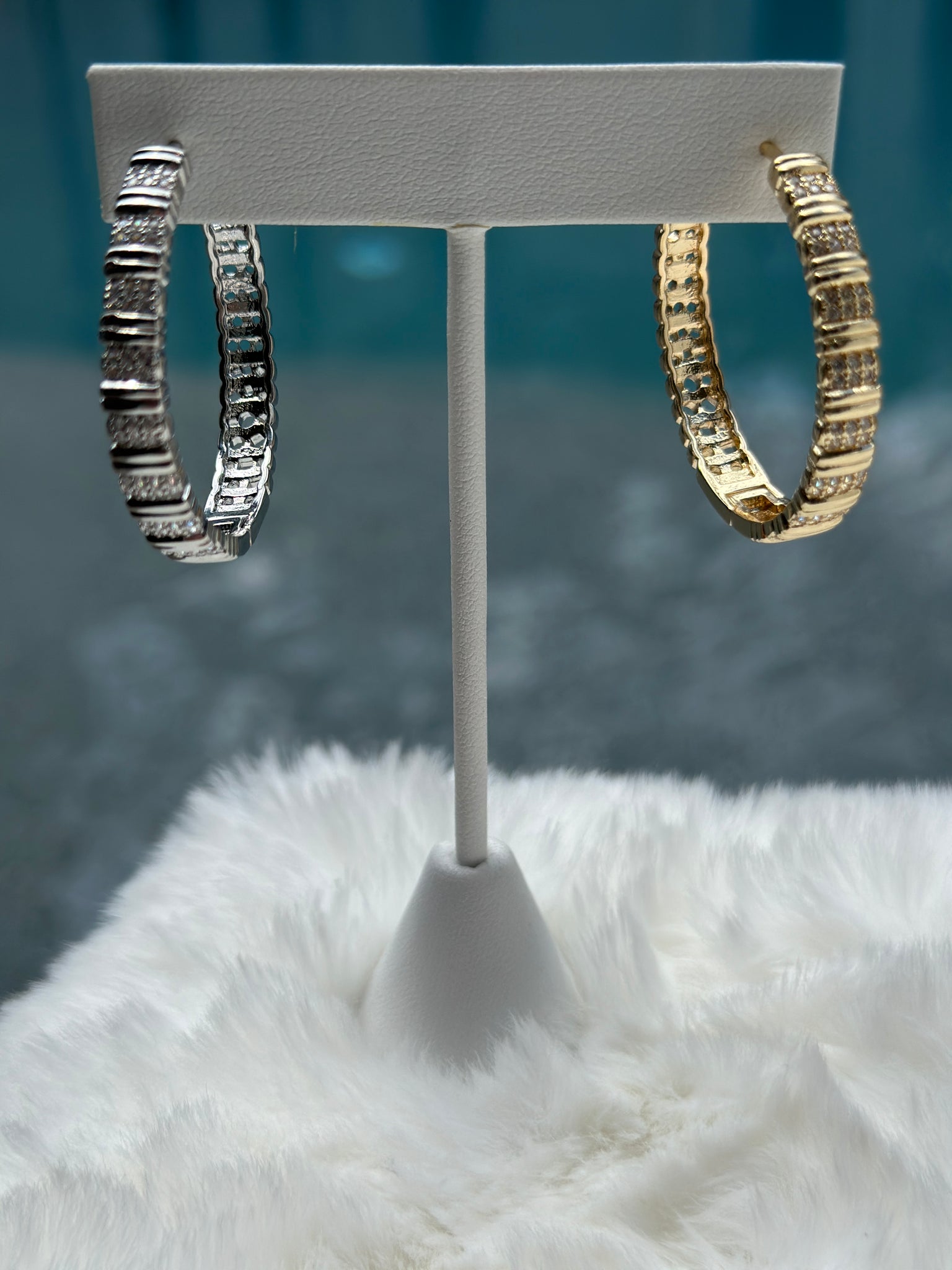 Stainless Steel CZ Pave Stripe Hoop Earring