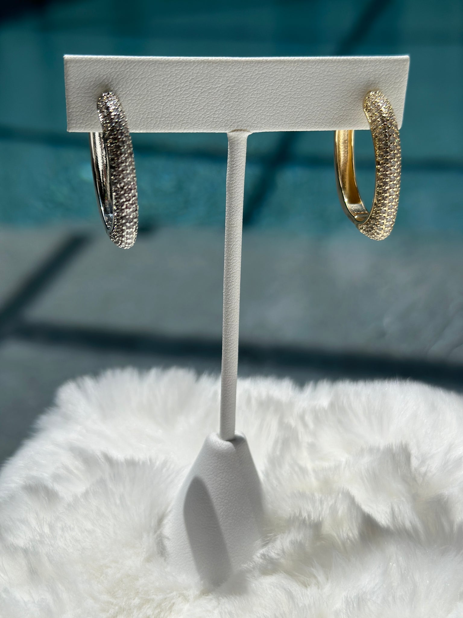 Stainless Steel CZ Squared Hoop Earring