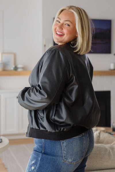 This Is It Faux Leather Bomber Jacket In Black