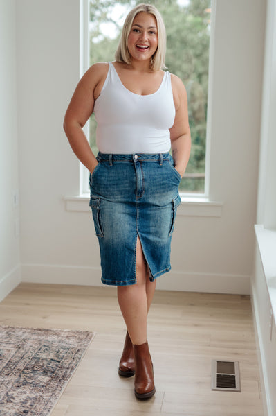 Always Be There Cargo Denim Skirt