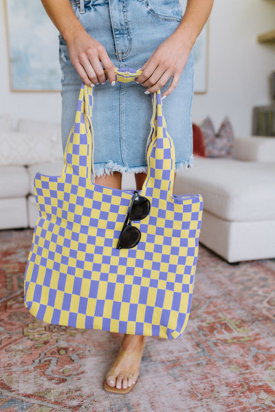 Checkerboard Lazy Wind Big Bag in Lilac & Yellow