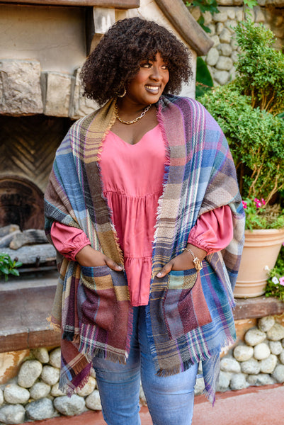 Fab In Plaid Kimono With Pockets