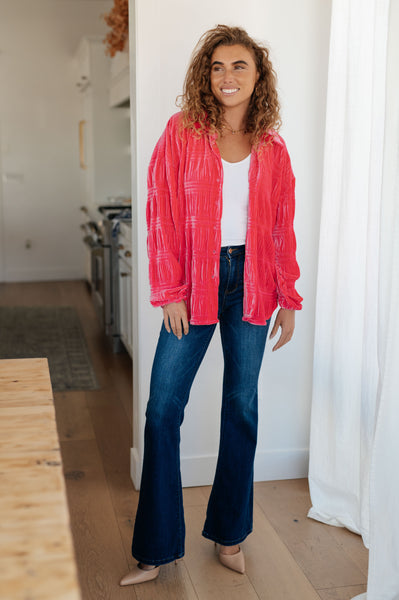 Feeling Fuchsia Velvet Button Down