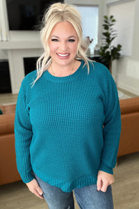 High Low Waffle Knit Sweater in Ocean Teal