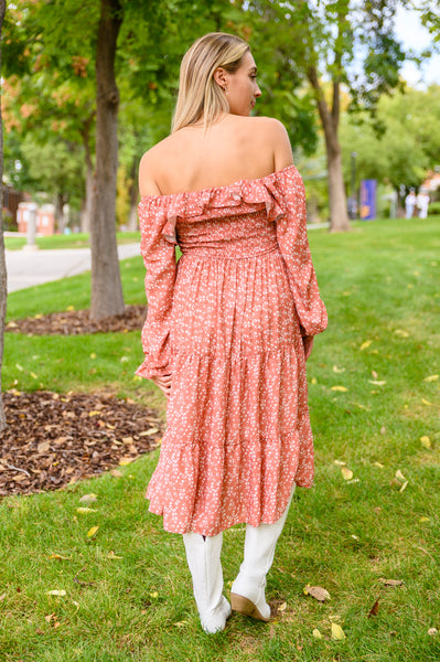 Now Is Your Chance Floral Midi Dress In Rust