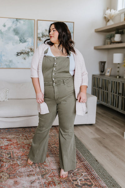 Olivia Control Top Release Hem Overalls in Olive